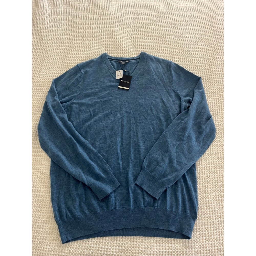 Jos. A. Bank Men's Tailored Fit V-Neck Sweater Size 2XLT NWT Blue Merino Wool